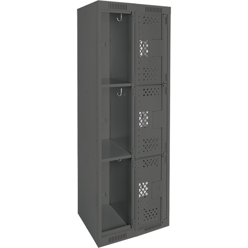 Clean Line Lockers, 3 -tier, Bank of 2, 24" x 12" x 72", Steel, Charcoal, Rivet (Assembled), Perforated Rideout Tool & Machine Inc.