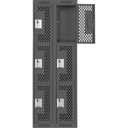 Clean Line Lockers, 3 -tier, Bank of 2, 24" x 12" x 72", Steel, Charcoal, Rivet (Assembled), Perforated Rideout Tool & Machine Inc.