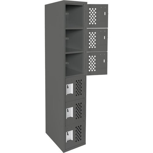 Assembled Lockerettes Clean Line Perforated Economy Lockers, 6 -tier, 18" x 72" x 12", Steel Rideout Tool & Machine Inc.