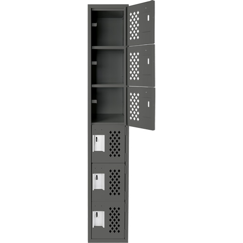 Assembled Lockerettes Clean Line Perforated Economy Lockers, 6 -tier, 18" x 72" x 12", Steel Rideout Tool & Machine Inc.