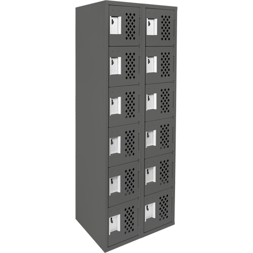Assembled Lockerettes Clean Line Perforated Economy Lockers, 6 -tier, Bank of 2, 18" x 72" x 12", Steel Rideout Tool & Machine Inc.