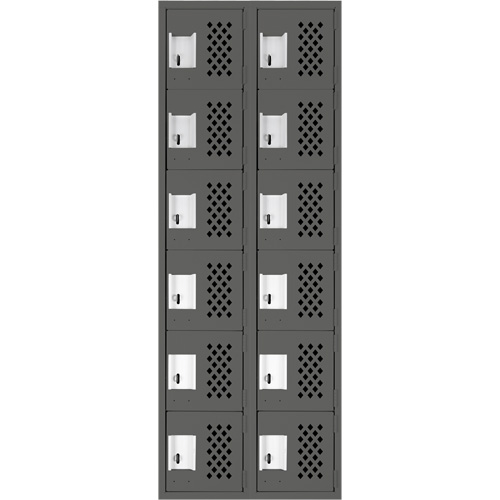 Assembled Lockerettes Clean Line Perforated Economy Lockers, 6 -tier, Bank of 2, 18" x 72" x 12", Steel Rideout Tool & Machine Inc.