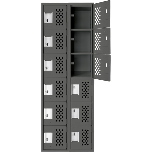 Assembled Lockerettes Clean Line Perforated Economy Lockers, 6 -tier, Bank of 2, 18" x 72" x 12", Steel Rideout Tool & Machine Inc.