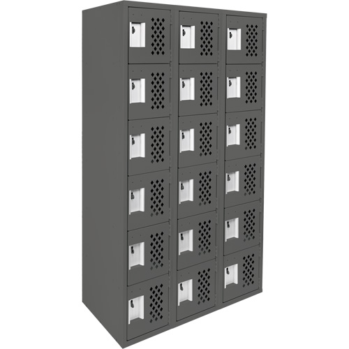 Assembled Lockerettes Clean Line Perforated Economy Lockers, 6 -tier, Bank of 3, 18" x 72" x 12", Steel Rideout Tool & Machine Inc.