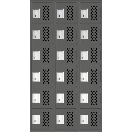 Assembled Lockerettes Clean Line Perforated Economy Lockers, 6 -tier, Bank of 3, 18" x 72" x 12", Steel Rideout Tool & Machine Inc.
