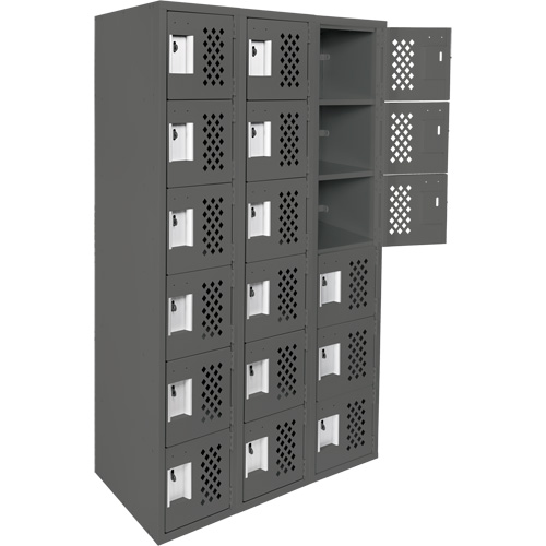 Assembled Lockerettes Clean Line Perforated Economy Lockers, 6 -tier, Bank of 3, 18" x 72" x 12", Steel Rideout Tool & Machine Inc.