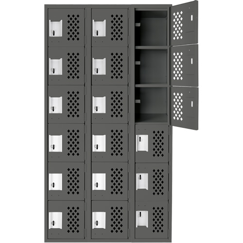 Assembled Lockerettes Clean Line Perforated Economy Lockers, 6 -tier, Bank of 3, 18" x 72" x 12", Steel Rideout Tool & Machine Inc.