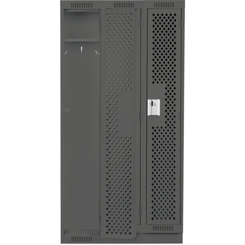 Clean Line Lockers, Bank of 3, 36" x 15" x 76", Steel, Charcoal, Rivet (Assembled), Perforated Rideout Tool & Machine Inc.