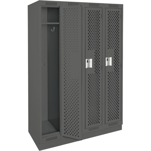 Clean Line Lockers, Bank of 4, 48" x 15" x 76", Steel, Charcoal, Rivet (Assembled), Perforated Rideout Tool & Machine Inc.