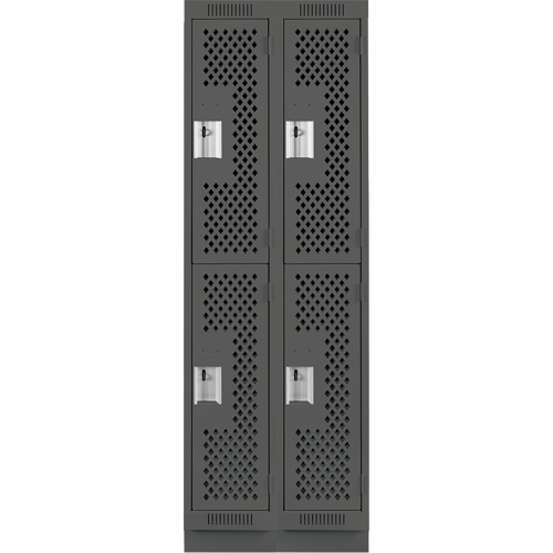 Clean Line Lockers, 2 -tier, Bank of 2, 24" x 18" x 76", Steel, Charcoal, Rivet (Assembled), Perforated Rideout Tool & Machine Inc.