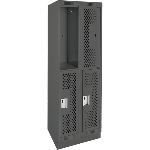 Clean Line Lockers, 2 -tier, Bank of 2, 24" x 18" x 76", Steel, Charcoal, Rivet (Assembled), Perforated Rideout Tool & Machine Inc.