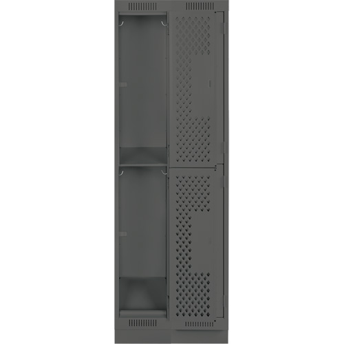 Clean Line Lockers, 2 -tier, Bank of 2, 24" x 18" x 76", Steel, Charcoal, Rivet (Assembled), Perforated Rideout Tool & Machine Inc.