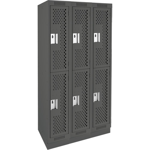 Clean Line Lockers, 2 -tier, Bank of 3, 36" x 18" x 76", Steel, Charcoal, Rivet (Assembled), Perforated Rideout Tool & Machine Inc.