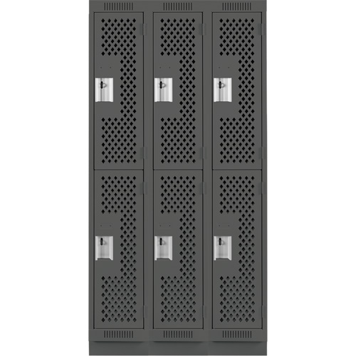 Clean Line Lockers, 2 -tier, Bank of 3, 36" x 18" x 76", Steel, Charcoal, Rivet (Assembled), Perforated Rideout Tool & Machine Inc.