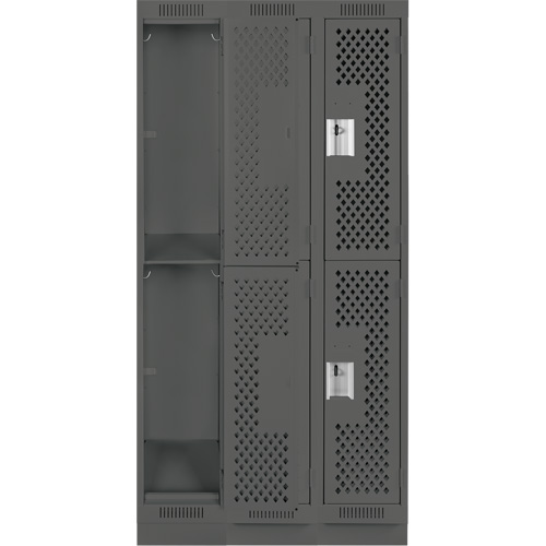 Clean Line Lockers, 2 -tier, Bank of 3, 36" x 18" x 76", Steel, Charcoal, Rivet (Assembled), Perforated Rideout Tool & Machine Inc.