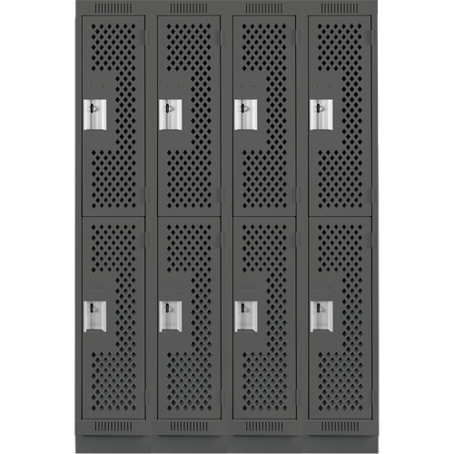 Clean Line Lockers, 2 -tier, Bank of 4, 48" x 18" x 76", Steel, Charcoal, Rivet (Assembled), Perforated Rideout Tool & Machine Inc.