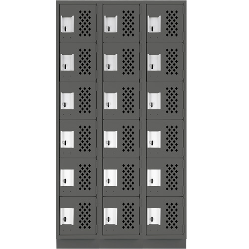 Assembled Lockerettes Clean Line Perforated Economy Lockers, 6 -tier, Bank of 3, 18" x 72" x 12", Steel Rideout Tool & Machine Inc.