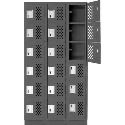 Assembled Lockerettes Clean Line Perforated Economy Lockers, 6 -tier, Bank of 3, 18" x 72" x 12", Steel Rideout Tool & Machine Inc.