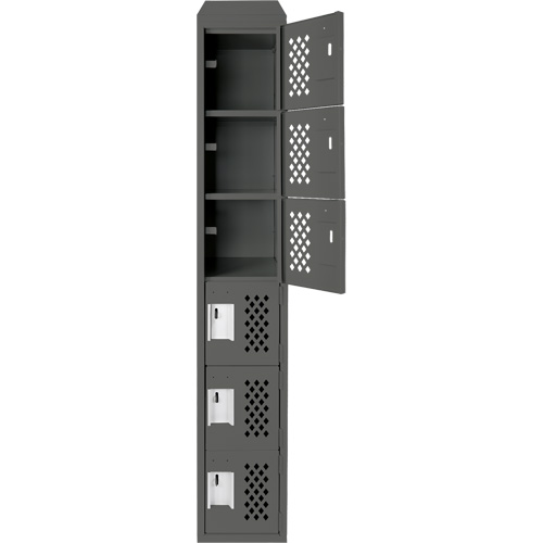 Assembled Lockerettes Clean Line Perforated Economy Lockers, 6 -tier, 18" x 72" x 12", Steel Rideout Tool & Machine Inc.