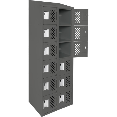 Assembled Lockerettes Clean Line Perforated Economy Lockers, 6 -tier, Bank of 2, 18" x 72" x 12", Steel Rideout Tool & Machine Inc.