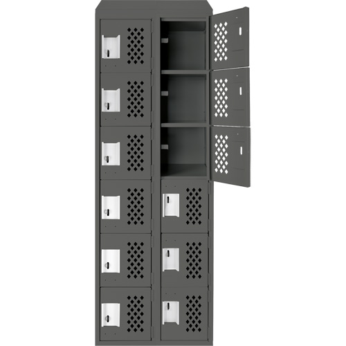 Assembled Lockerettes Clean Line Perforated Economy Lockers, 6 -tier, Bank of 2, 18" x 72" x 12", Steel Rideout Tool & Machine Inc.