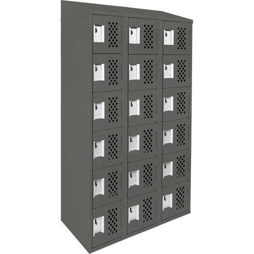 Assembled Lockerettes Clean Line Perforated Economy Lockers, 6 -tier, Bank of 3, 18" x 72" x 12", Steel Rideout Tool & Machine Inc.