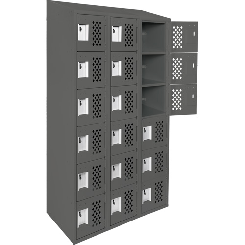 Assembled Lockerettes Clean Line Perforated Economy Lockers, 6 -tier, Bank of 3, 18" x 72" x 12", Steel Rideout Tool & Machine Inc.
