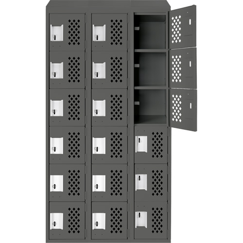 Assembled Lockerettes Clean Line Perforated Economy Lockers, 6 -tier, Bank of 3, 18" x 72" x 12", Steel Rideout Tool & Machine Inc.