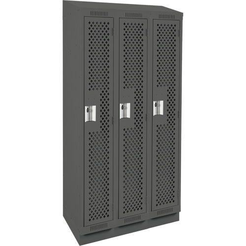 Clean Line Lockers, Bank of 3, 36" x 12" x 82", Steel, Charcoal, Rivet (Assembled), Perforated Rideout Tool & Machine Inc.