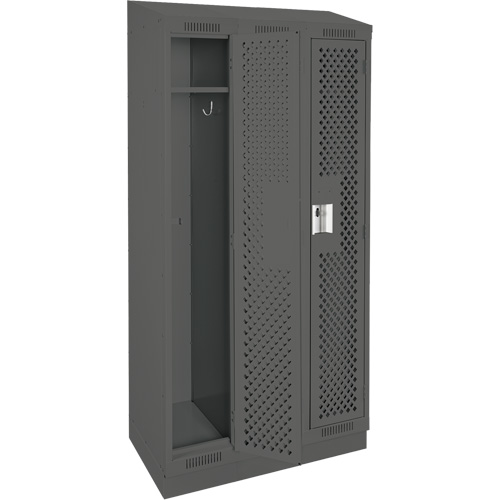 Clean Line Lockers, Bank of 3, 36" x 12" x 82", Steel, Charcoal, Rivet (Assembled), Perforated Rideout Tool & Machine Inc.