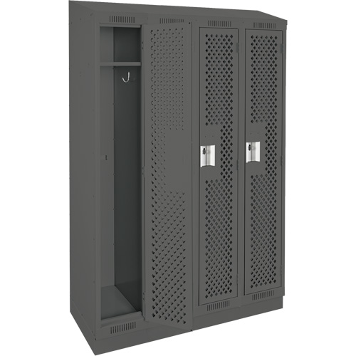 Clean Line Lockers, Bank of 4, 48" x 12" x 82", Steel, Charcoal, Rivet (Assembled), Perforated Rideout Tool & Machine Inc.