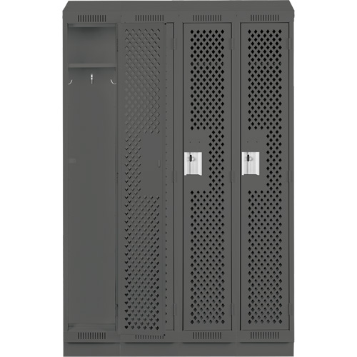 Clean Line Lockers, Bank of 4, 48" x 12" x 82", Steel, Charcoal, Rivet (Assembled), Perforated Rideout Tool & Machine Inc.
