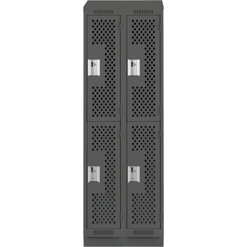 Clean Line Lockers, 2 -tier, Bank of 2, 24" x 12" x 82", Steel, Charcoal, Rivet (Assembled), Perforated Rideout Tool & Machine Inc.