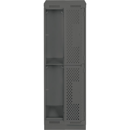Clean Line Lockers, 2 -tier, Bank of 2, 24" x 12" x 82", Steel, Charcoal, Rivet (Assembled), Perforated Rideout Tool & Machine Inc.