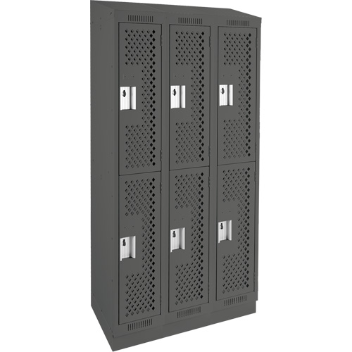 Clean Line Lockers, 2 -tier, Bank of 3, 36" x 12" x 82", Steel, Charcoal, Rivet (Assembled), Perforated Rideout Tool & Machine Inc.