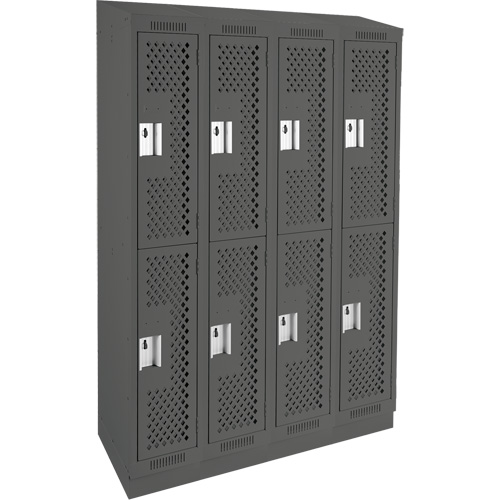 Casiers Clean Line, 2 niveaux, Bloc de 4, 48" x 12" x 82", Acier, Charbon, Rivet (assembl&eacute;), Perfor&eacute; Rideout Tool & Machine Inc.