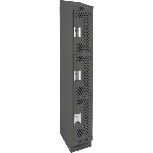 Clean Line Lockers, 3 -tier, 12" x 18" x 82", Steel, Charcoal, Rivet (Assembled), Perforated Rideout Tool & Machine Inc.