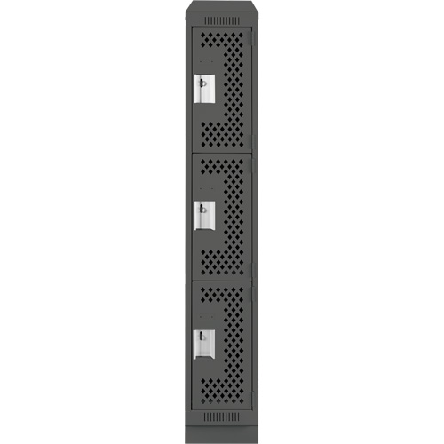 Clean Line Lockers, 3 -tier, 12" x 18" x 82", Steel, Charcoal, Rivet (Assembled), Perforated Rideout Tool & Machine Inc.