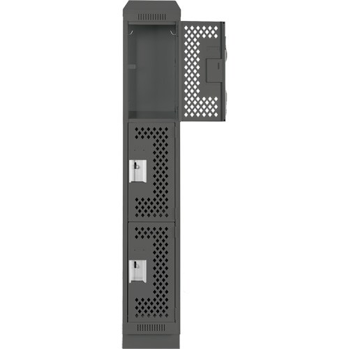 Clean Line Lockers, 3 -tier, 12" x 18" x 82", Steel, Charcoal, Rivet (Assembled), Perforated Rideout Tool & Machine Inc.