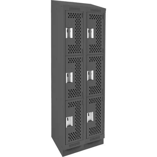 Clean Line Lockers, 3 -tier, Bank of 2, 24" x 18" x 82", Steel, Charcoal, Rivet (Assembled), Perforated Rideout Tool & Machine Inc.