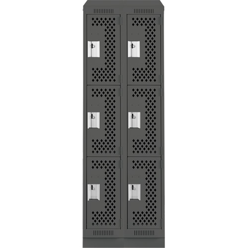 Clean Line Lockers, 3 -tier, Bank of 2, 24" x 18" x 82", Steel, Charcoal, Rivet (Assembled), Perforated Rideout Tool & Machine Inc.