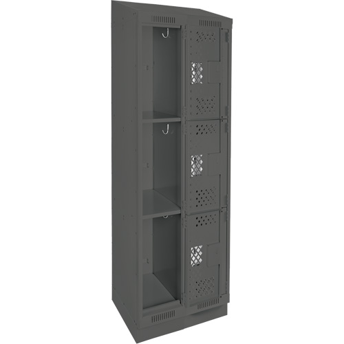 Clean Line Lockers, 3 -tier, Bank of 2, 24" x 18" x 82", Steel, Charcoal, Rivet (Assembled), Perforated Rideout Tool & Machine Inc.