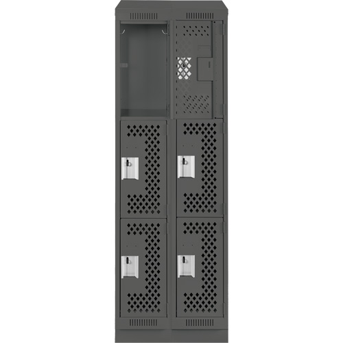 Clean Line Lockers, 3 -tier, Bank of 2, 24" x 18" x 82", Steel, Charcoal, Rivet (Assembled), Perforated Rideout Tool & Machine Inc.