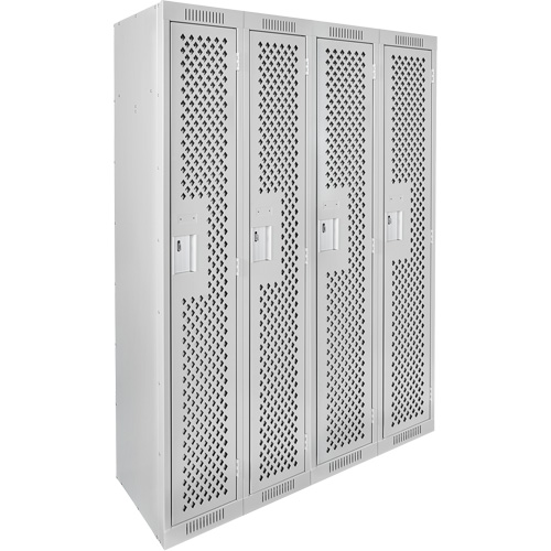 Clean Line Lockers, Bank of 4, 48" x 12" x 72", Steel, Grey, Rivet (Assembled), Perforated Rideout Tool & Machine Inc.