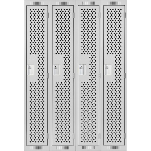 Clean Line Lockers, Bank of 4, 48" x 12" x 72", Steel, Grey, Rivet (Assembled), Perforated Rideout Tool & Machine Inc.
