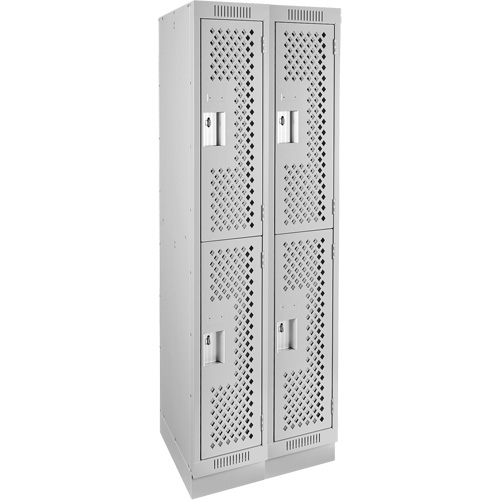 Clean Line Lockers, 2 -tier, Bank of 2, 24" x 18" x 76", Steel, Grey, Rivet (Assembled), Perforated Rideout Tool & Machine Inc.