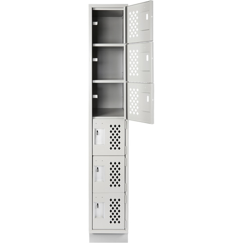 Assembled Lockerettes Clean Line Perforated Economy Lockers, 6 -tier, 18" x 72" x 12", Steel Rideout Tool & Machine Inc.