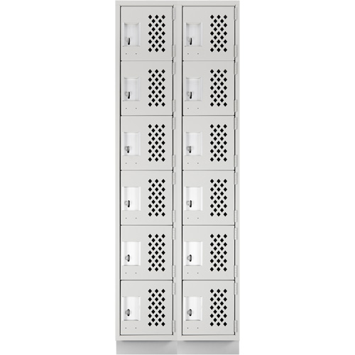 Assembled Lockerettes Clean Line Perforated Economy Lockers, 6 -tier, Bank of 2, 18" x 72" x 12", Steel Rideout Tool & Machine Inc.