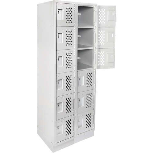 Assembled Lockerettes Clean Line Perforated Economy Lockers, 6 -tier, Bank of 2, 18" x 72" x 12", Steel Rideout Tool & Machine Inc.