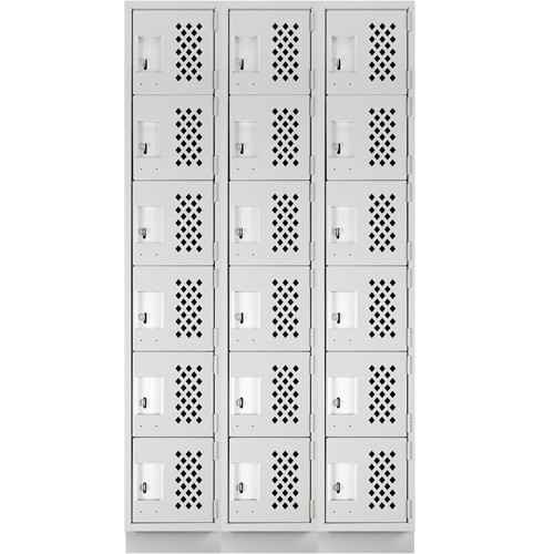 Assembled Lockerettes Clean Line Perforated Economy Lockers, 6 -tier, Bank of 3, 18" x 72" x 12", Steel Rideout Tool & Machine Inc.